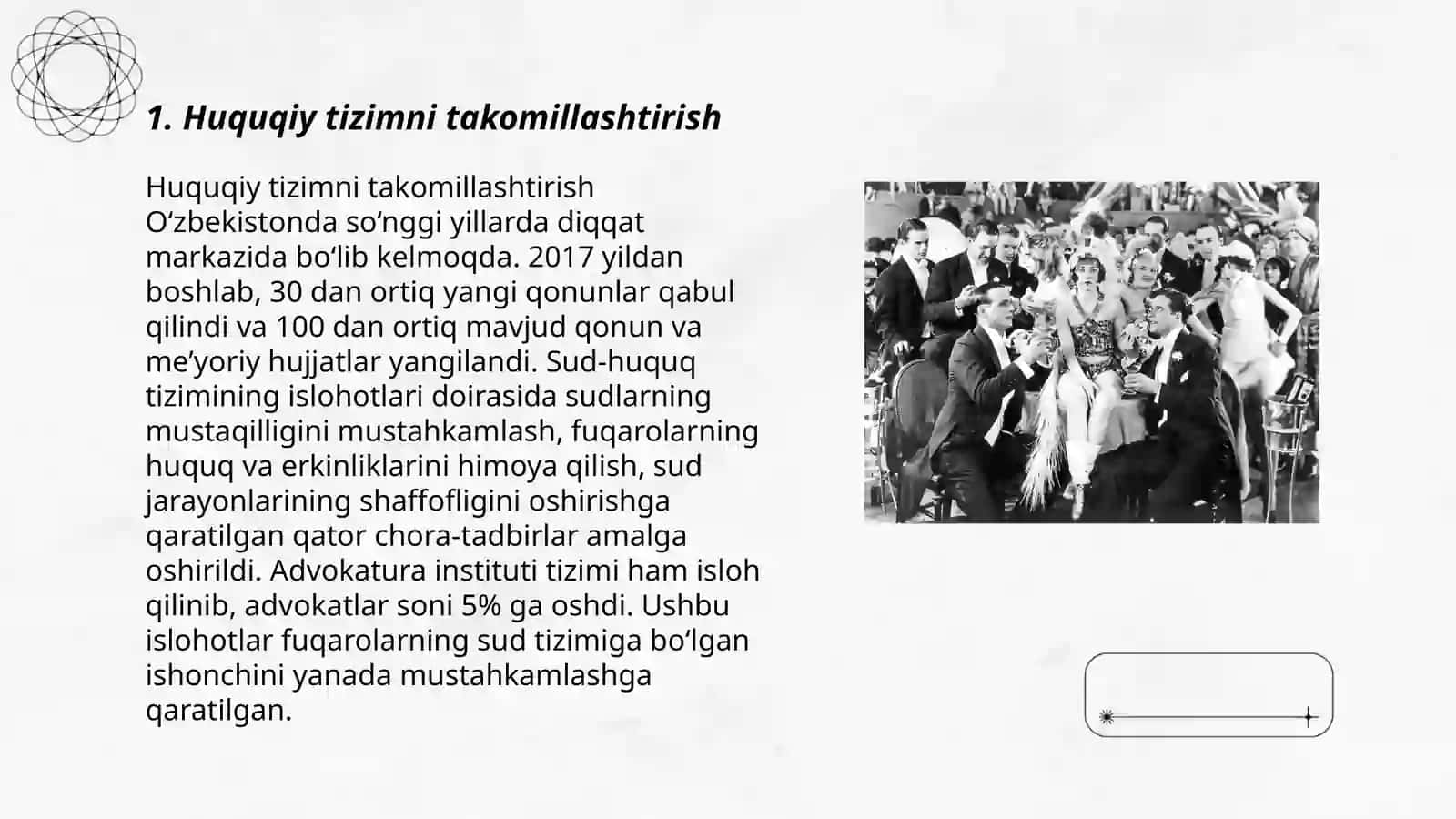 Oʻzbekistonda huquqiy siyosiy islohatlarning amalga oshirilishi, demokratik jamiyatni shakllantirish yoʻlidagi islohatlar 3