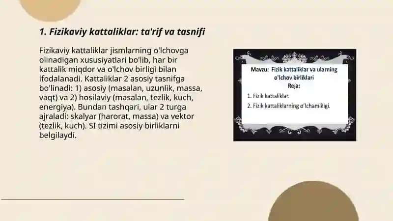 Fizikaviy kattaliklar va ularning o’lchov birliklari 3