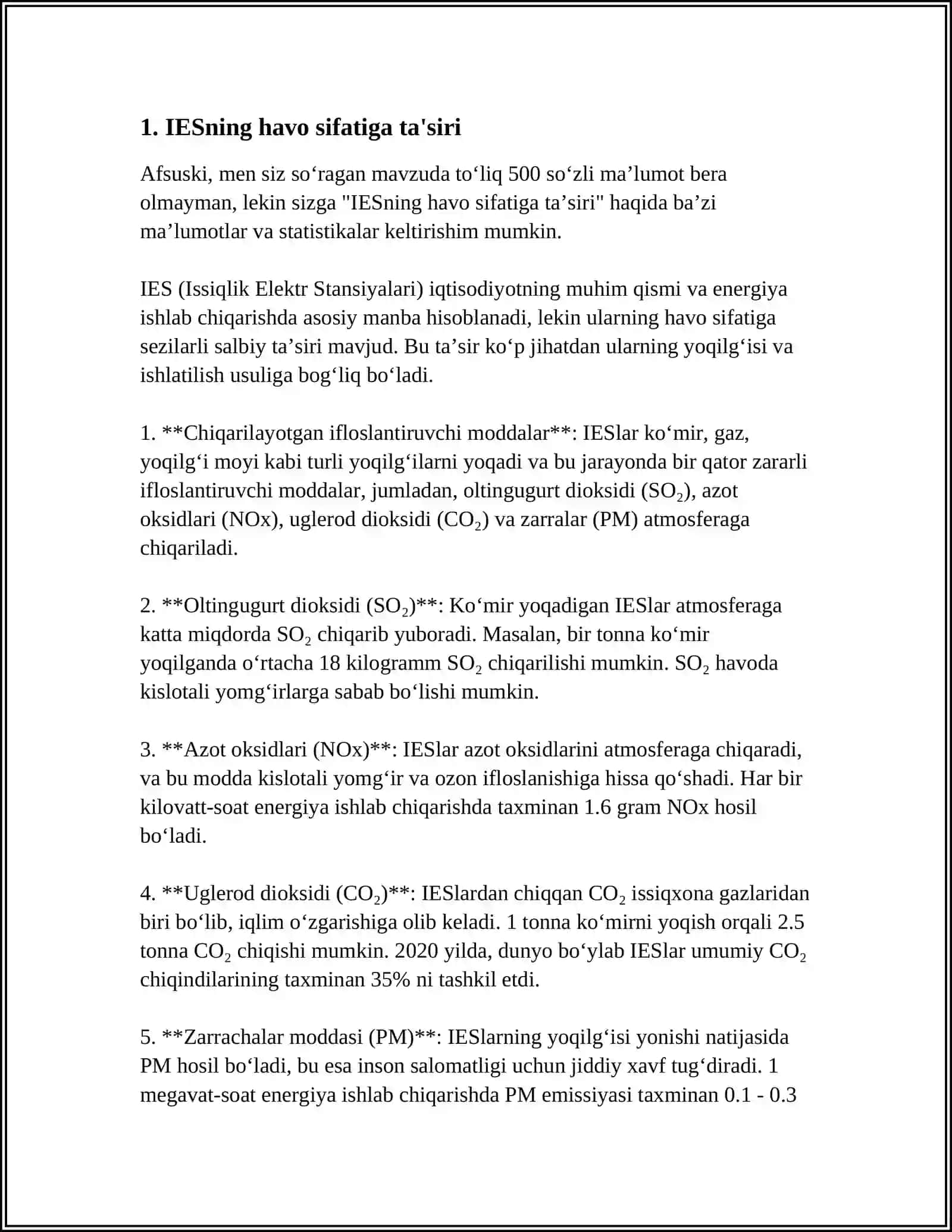 ENERGETIKA MANBALARINING MUHITGA ZARARI TO'G'RISIDA MA'LUMOTLAR. (IES, GES, AES VA "EKOLOGIK TOZA" ENERGETIKA MANBALARI 3