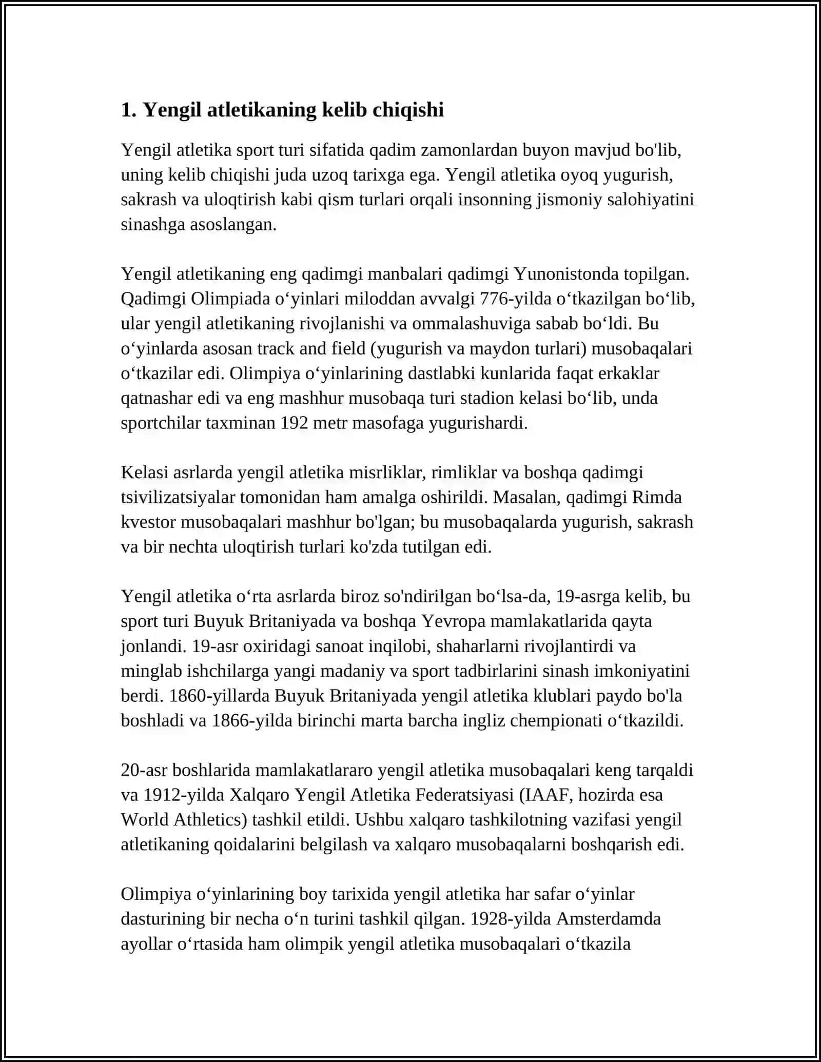 YENGIL ATLETIKA VA UNING TARIXI 3