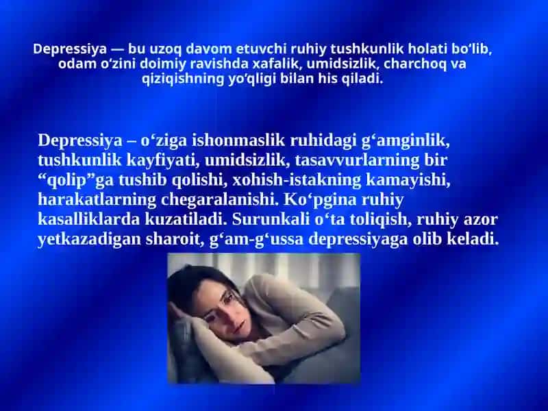 Bemorlarning ruhiy holati depressiya,shok, qo'rqish,cho'chish va suidsidal fikrlash 3