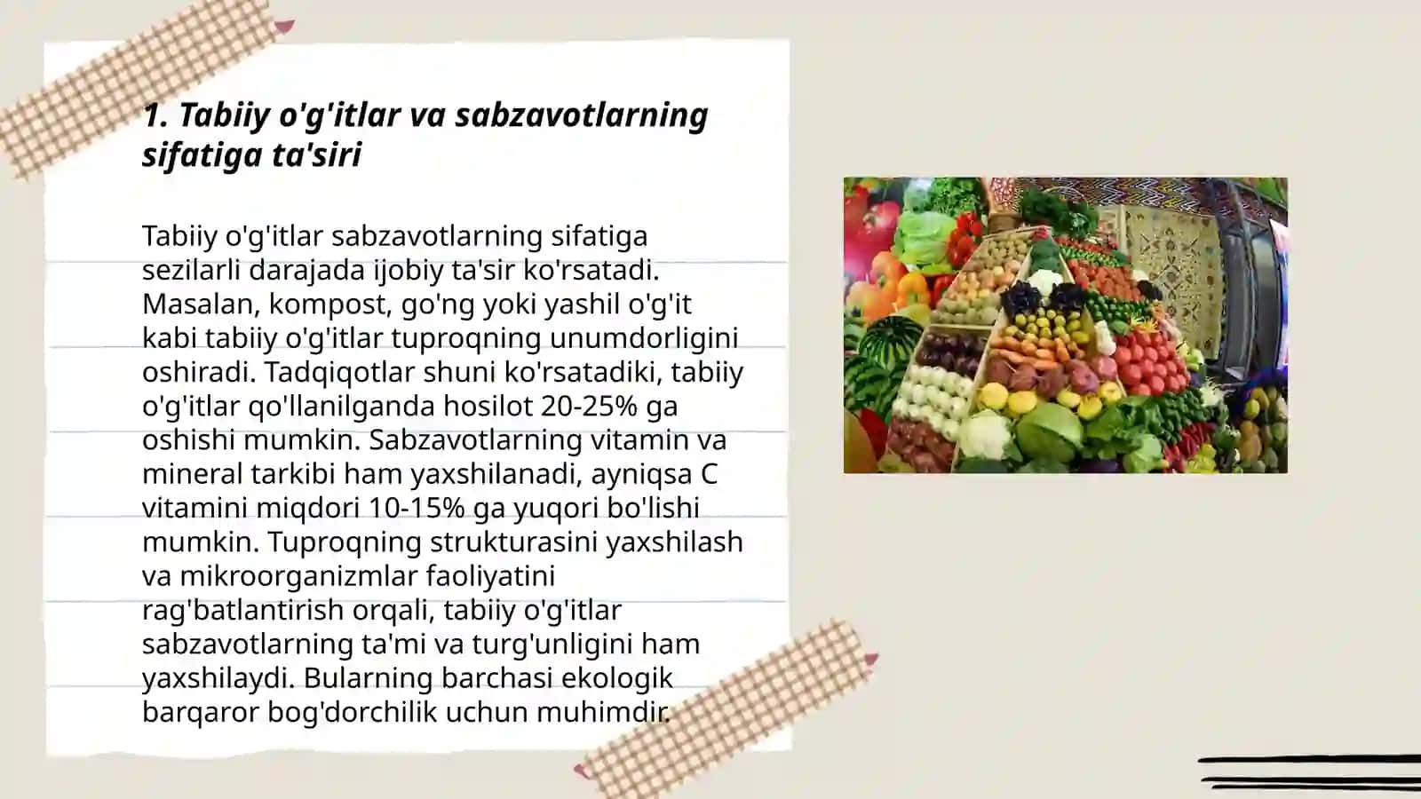 Organik sabzavotchilik tizimi tarkibiy qismlarining oʻsimliklar sifatiga taʼsirini baholash 3