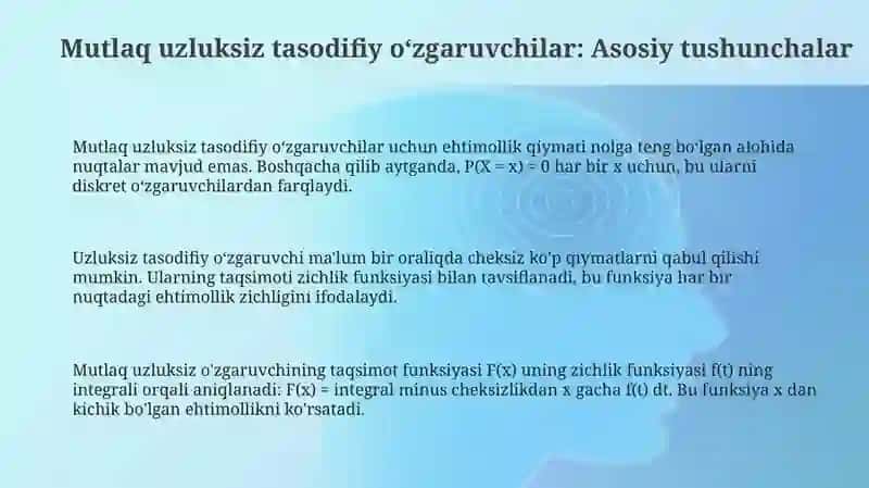 Absolyut uzluksiz tasodifiy miqdorlarni taqsimlash xususiyatlari 3
