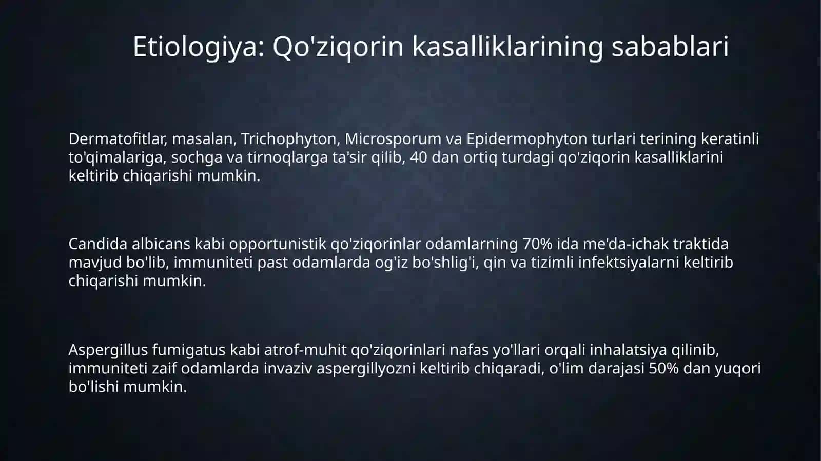 Zamburug'li kasalliklarning qo'zg'atuvchilari, patogenezi, laborotoriya tashxisi 3