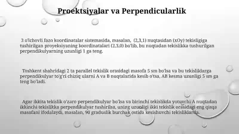 Fazoda perpendikulyar toʻgʻri chiziqlar va tekisliklar 3
