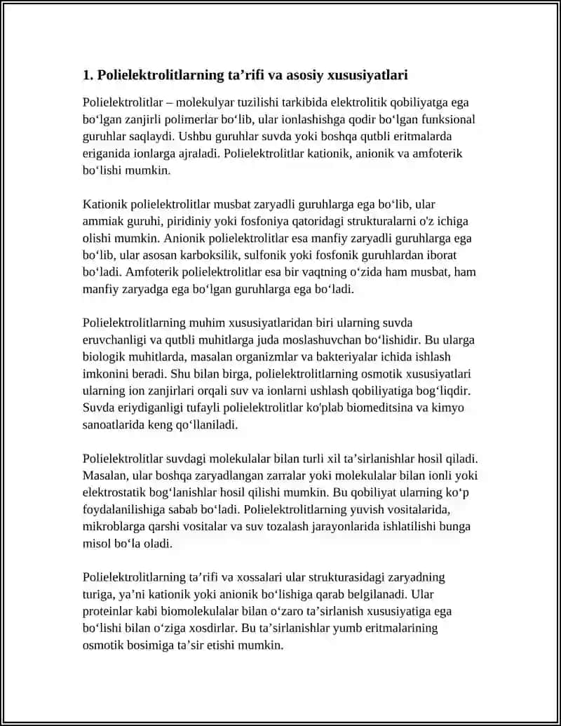 POLIELEKTROLITLAR. POLIAMFOLITLAR. IZOELEKTIK NUQTA VA UNI ANIQLASH. YUMB ERITMALARINING OSMOTIK BOSIMI. 3