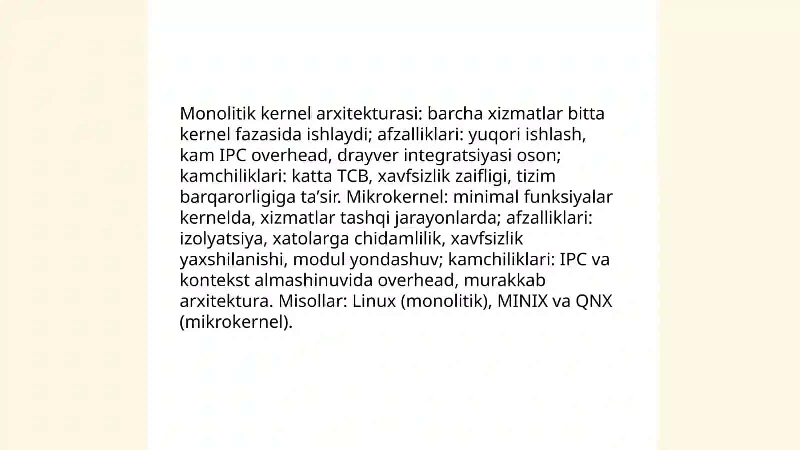 Zamonaviy operatsion tizimlarning kernel arxitekturasi 3