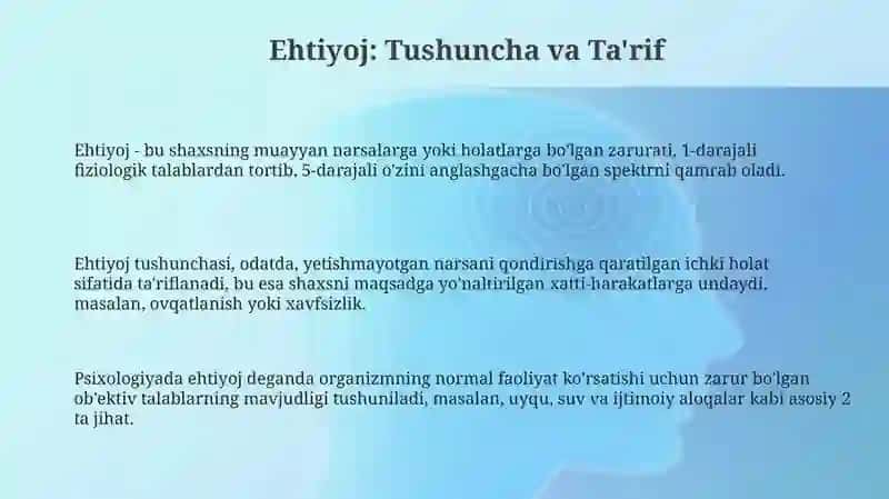 Ehtiyojlar: Ta'rif, Tasnif va Faoliyatga Ta'siri 3