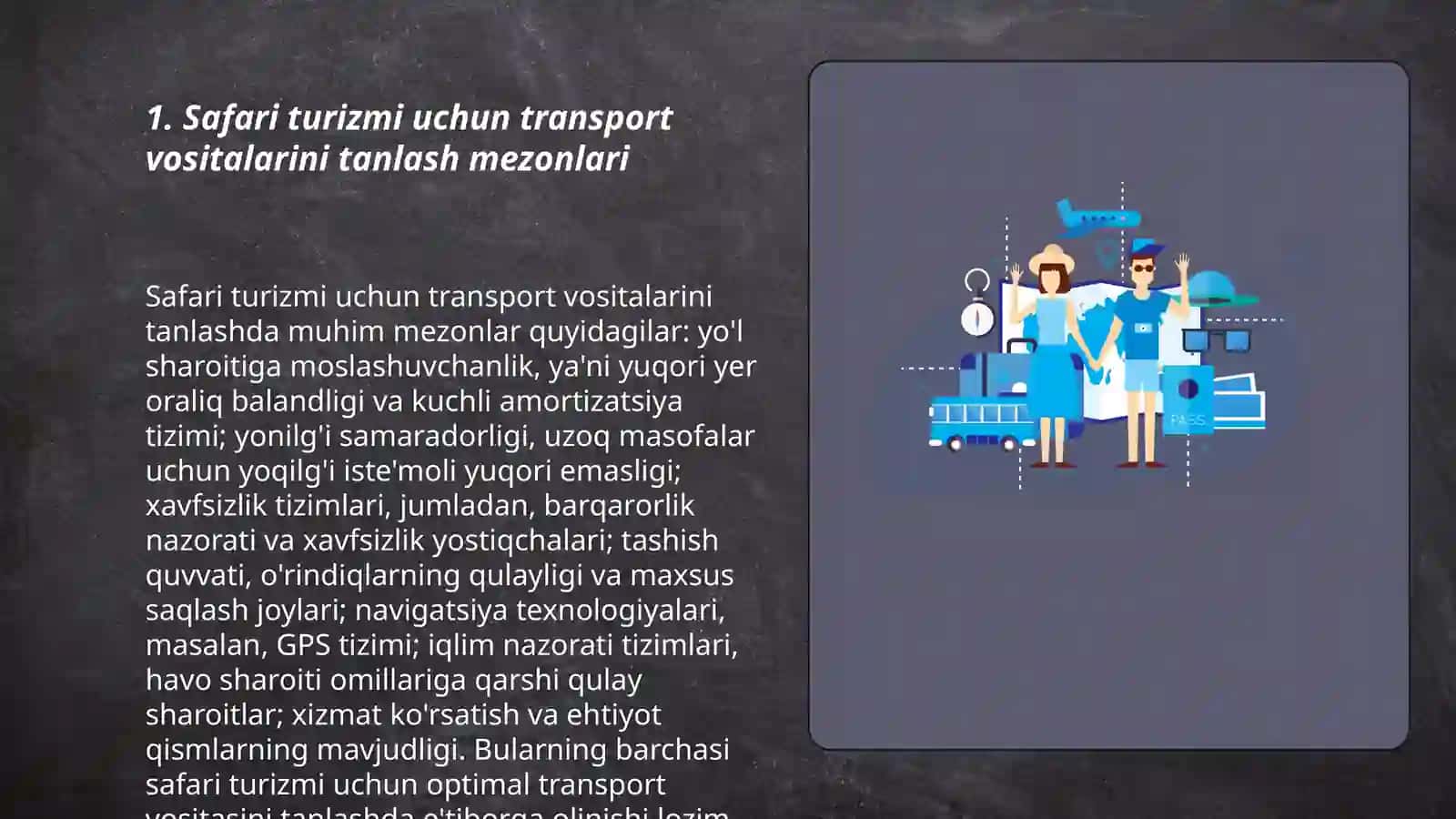 Safari turizmi uchun transport vositalarini tanlash mezonlari 3