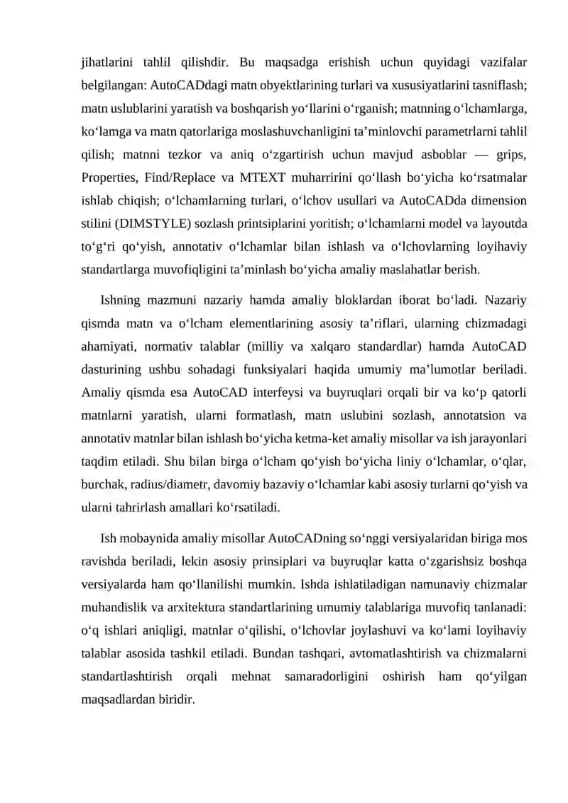 AutoCAD dasturida oʻlcham qoʻyish imkoniyatlari 3