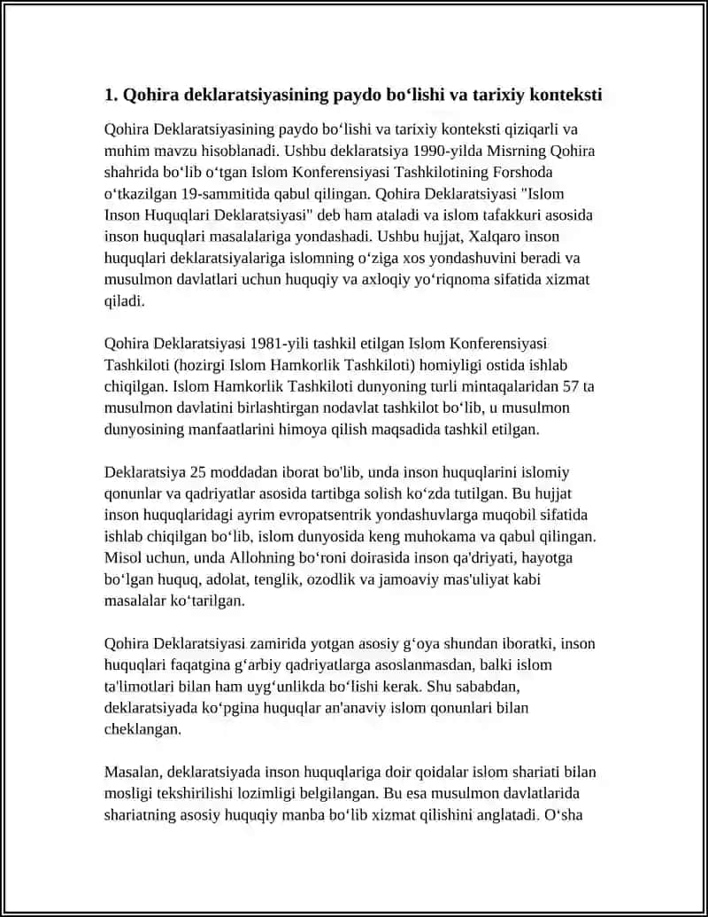 Qohira Deklaratsiyasi Tarixi va Mazmuni 3