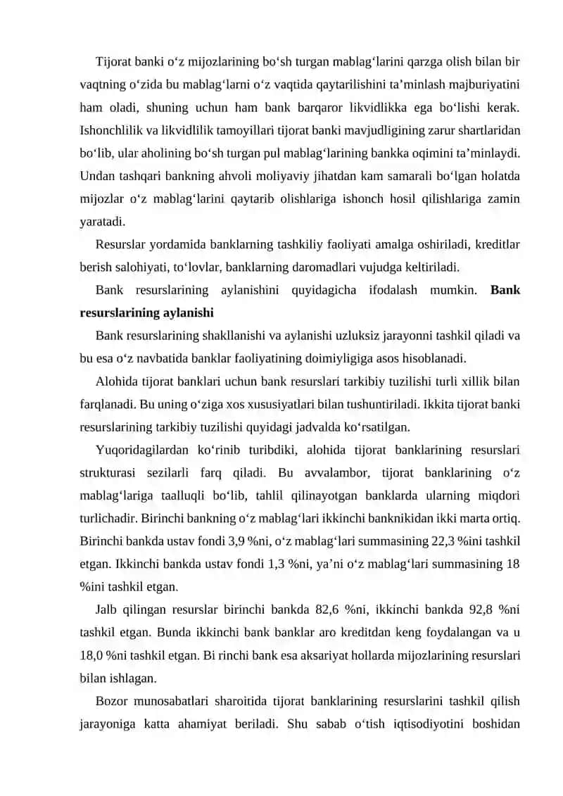 Tijorat banklarining aktiv operatsiyalari mohiyati va ularning joylashish 3
