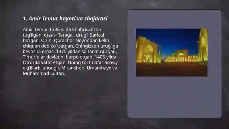Amir Temur tarixi amalga oshirgan ishlari 3