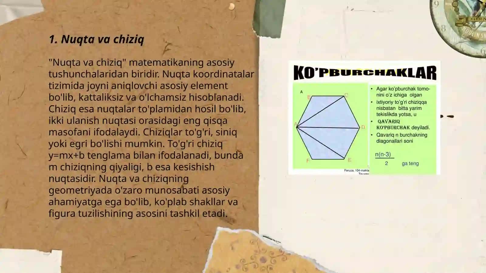 Planimetriya. Kesma va burchaklar, koʻpburchaklar, parallel toʻgʻri chiziqlar 3