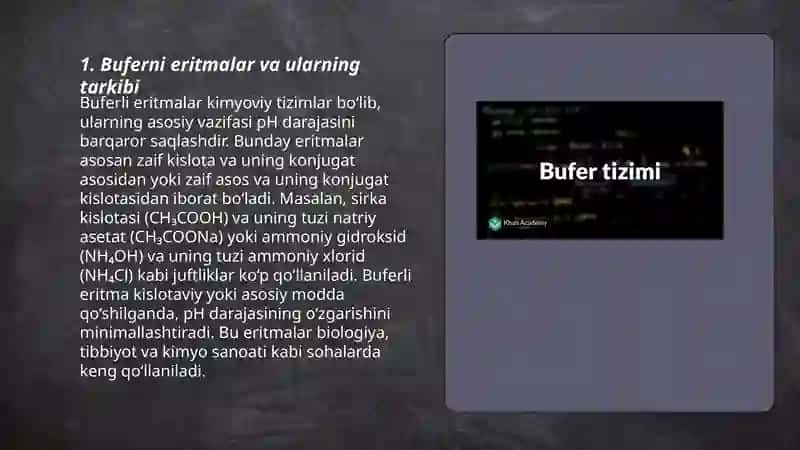 Bufer sistemalar. Kislota-asosli muvozanat 3