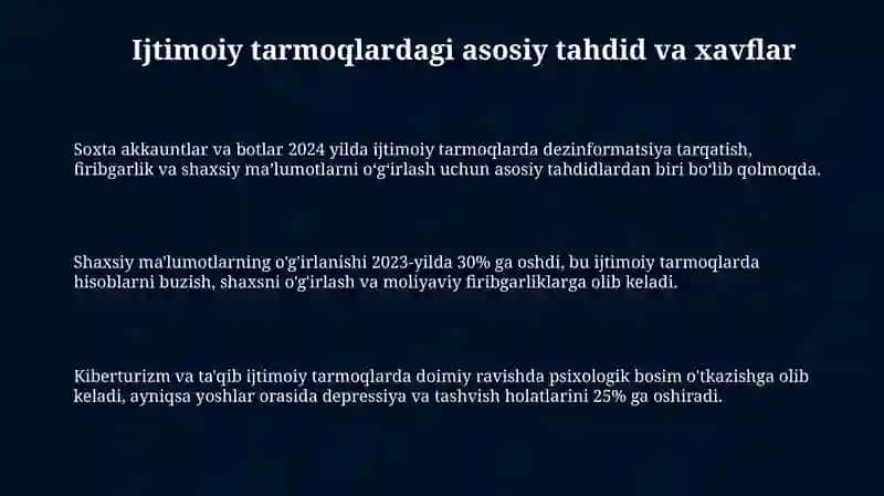 Ijtimoiy mediada tahdidlar,xavf xatarlar va xurujlar 3