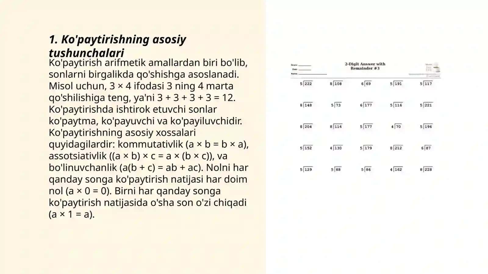 Ikki xonali sonni bir xonali songa ko'paytirishni o'rgatish metodikasi (3-sinf matematika darsligining 1-qism) 3