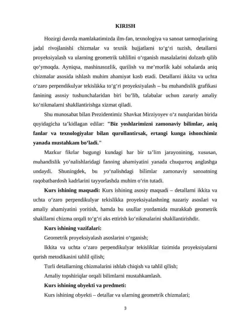 DETALNING IKKITA VA UCHTA O'ZARO PERPENDIKULYAR TEKISLIKKA PROYEKSIYALASH 3