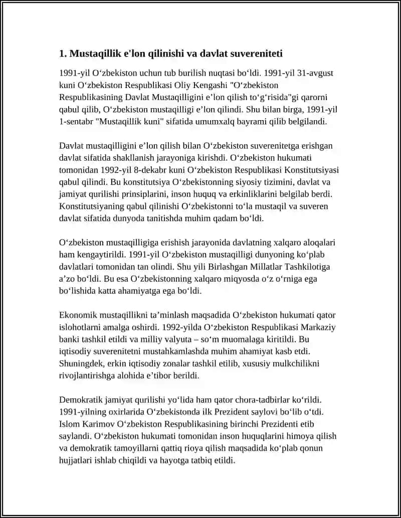 OʻZBEKISTON MUSTAQILLIKKA ERISHISHI VA MUSTAQIL DAVLAT SIFATIDA SHAKLLANISHI (1991–1995-YILLAR) 3