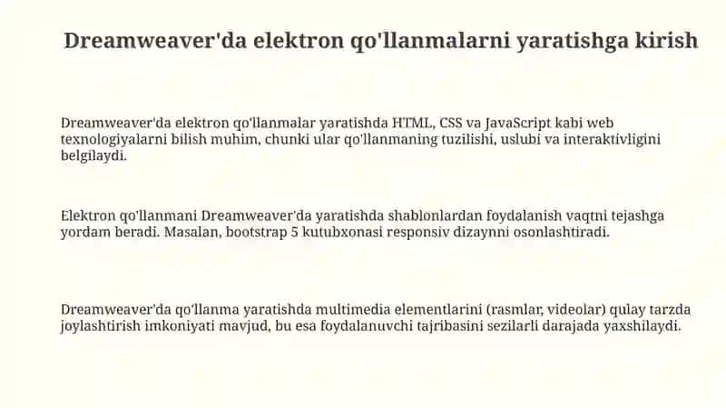 Dreamweaver'da elektron qo'llanmalarni yaratishga kirish 3