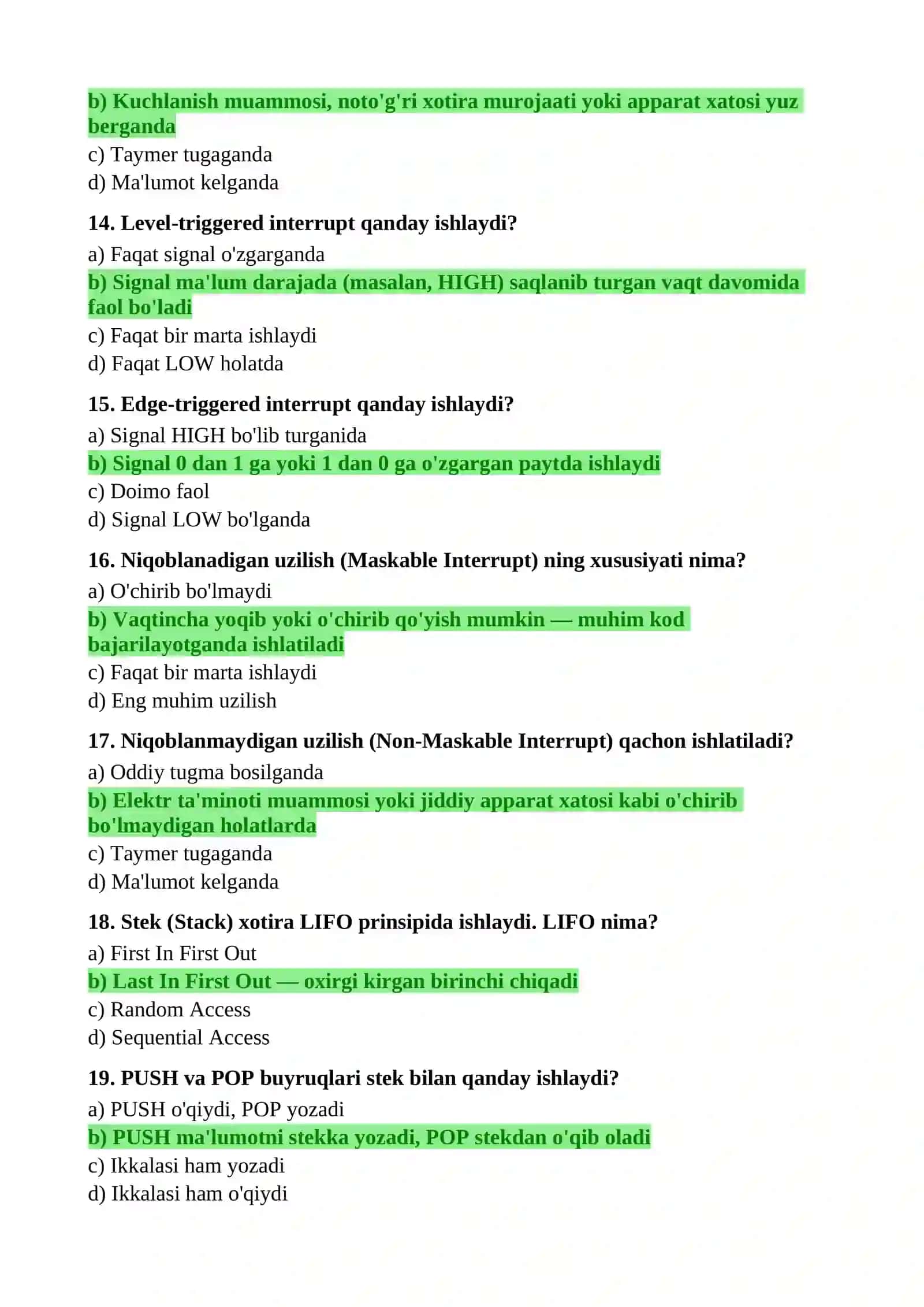 O'RNATILGAN TIZIMLAR — 6-10 MAVZULAR TESTLARI 3