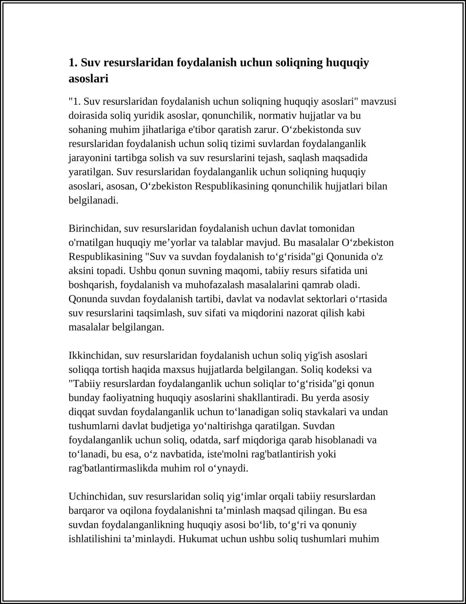 SUV RESURSLARIDAN FOYDALANGANLIK UCHUN SOLIQ 3