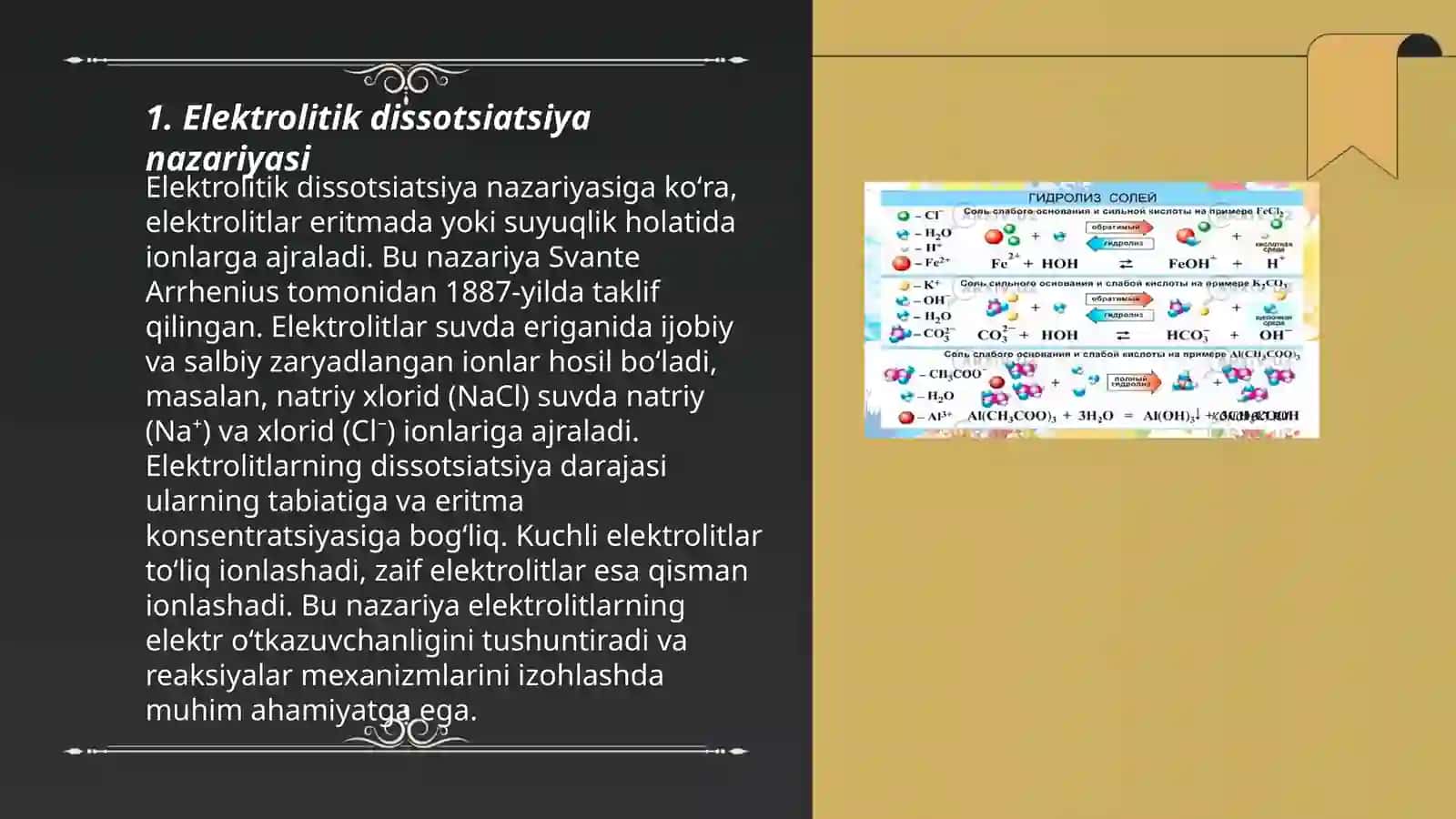 Elektrolitik dissotsiatsilalanish nazariyasi.Dissotsiatsiya jaroyoni 3