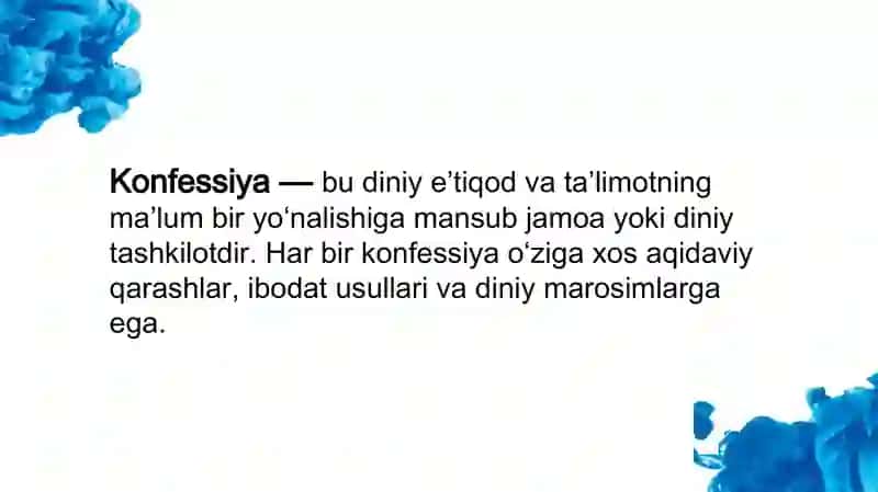 Konfessiya tushunchasining mohiyati va O‘zbekistonda faoliyat yurituvchi konfessiyalar 3