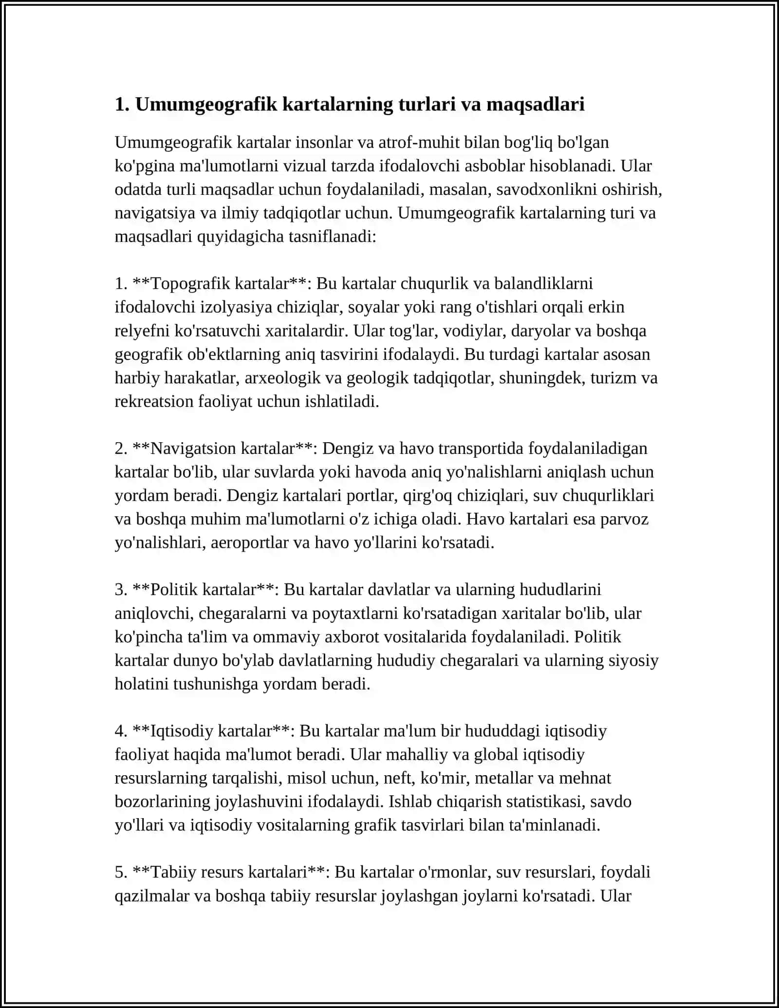 UMUMGEOGRQFIK KARTALARNI OʻRGANISH TAHLIL QILISH BAYON TUZISH 3