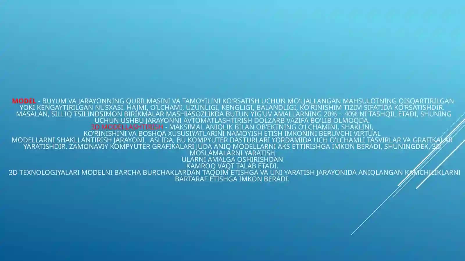 Mashinasozlik texnologiyasi asoslari” fanidan“3D modellar 3