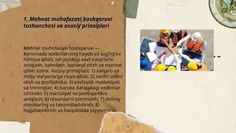 Mehnat muhofazasini boshqaruv prinsiplari va boshqaruv usullari 3