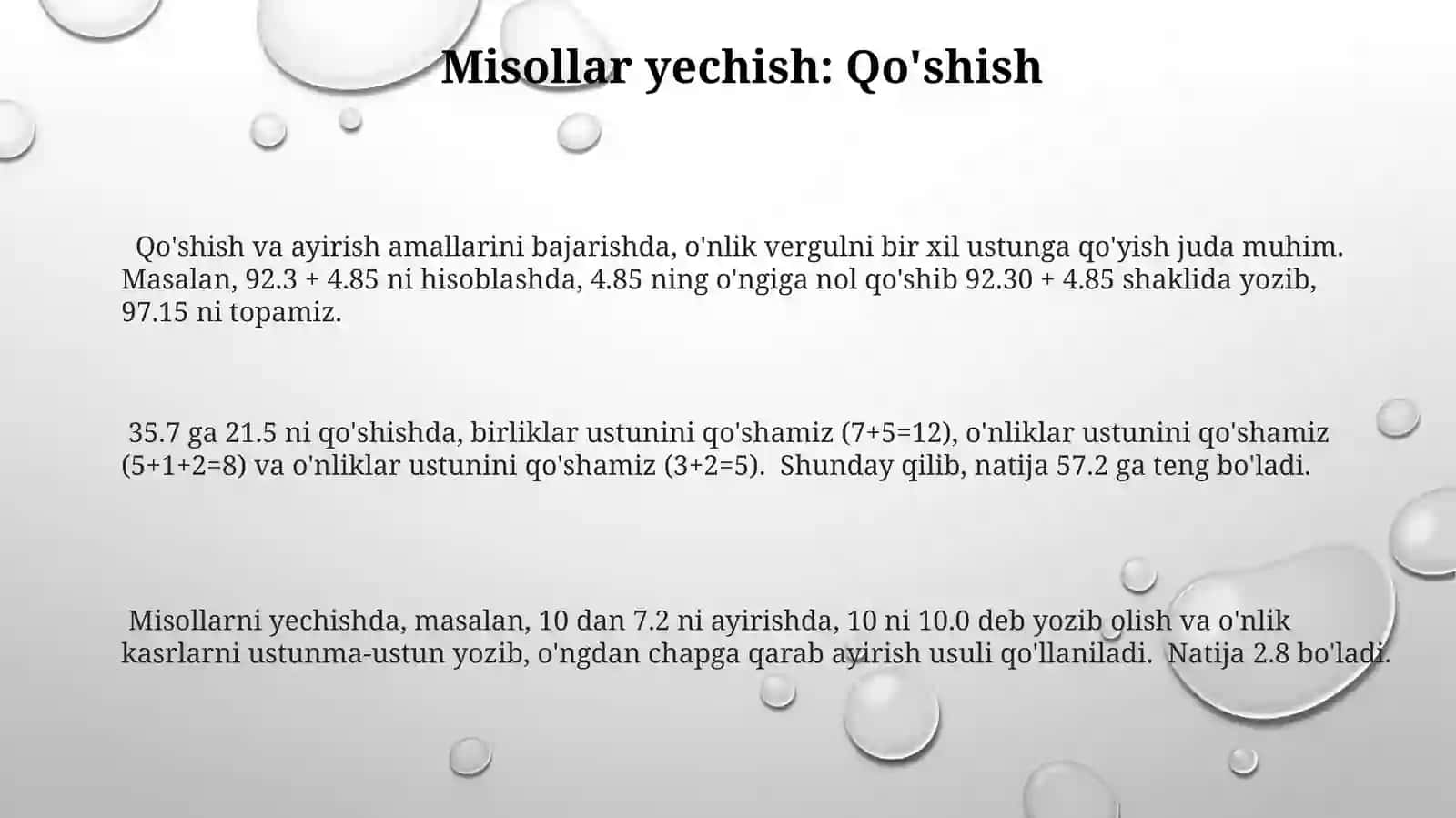 O'nlik kasrlarni 10 dan 100 gacha ayirish va qo'shish mashqlari 3