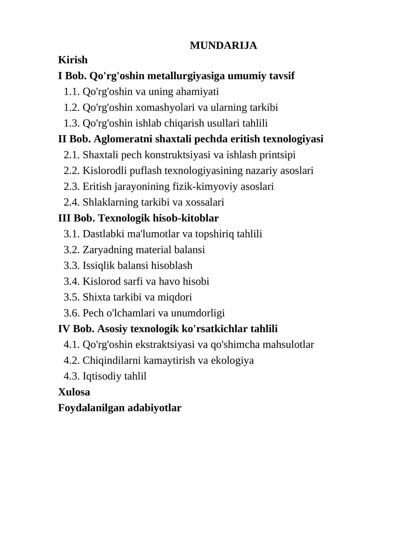 Shaxtali pechda Pb aglomeratini kislorodli puflash orqali eritish texnologiyasini tanlash va hisoblash 3