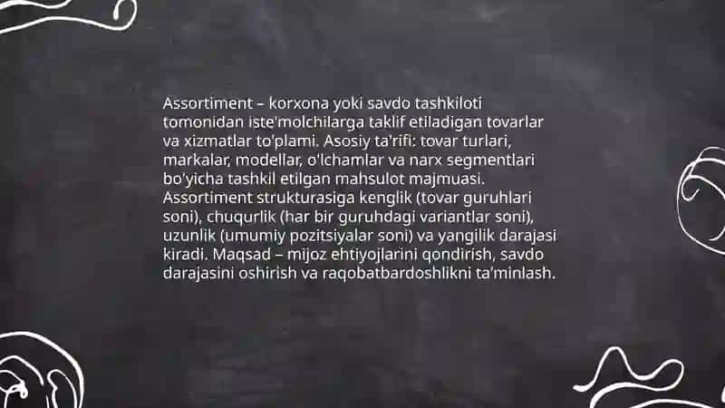 Assortiment tushunchasi va uning tasniflanishi 3