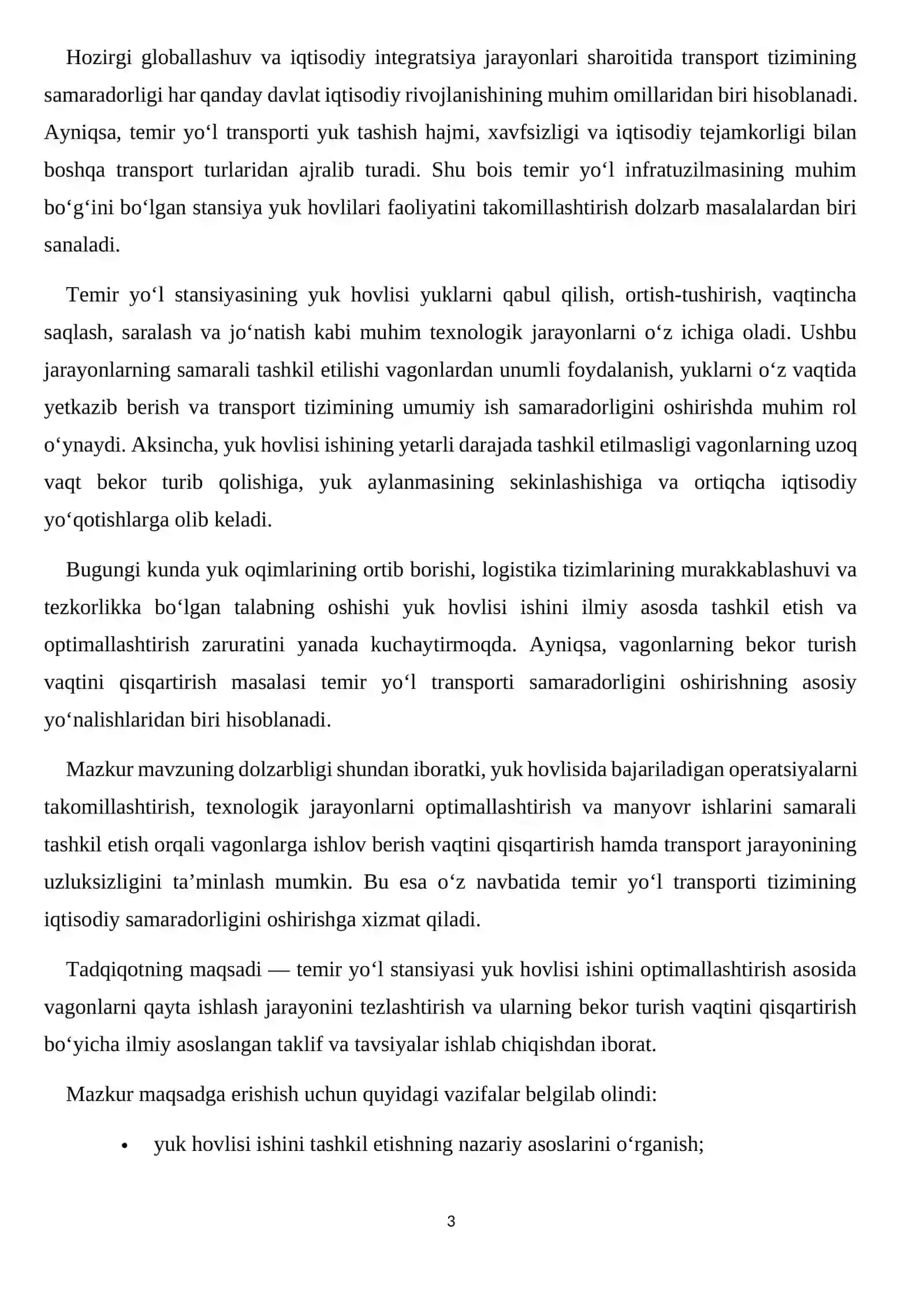 Temir yo‘l stansiyasi yuk hovlisida vagonlarni qayta ishlash jarayonini tezlashtirish hamda yuk operatsiyalari vaqtida ularning bekor turish muddatini qisqartirish 3