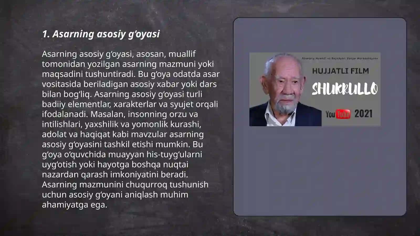 Shukurullo,,Kafansiz ko'milganlar" romani bo'yicha 3