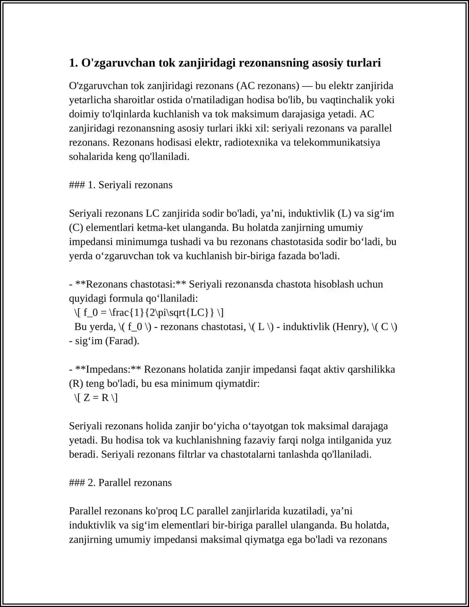O'ZGARUVCHAN TOK ZANJIRDAGI REZONANS HODISALAR. KLASSIK VA KVANT XOLL EFFEKTI 3