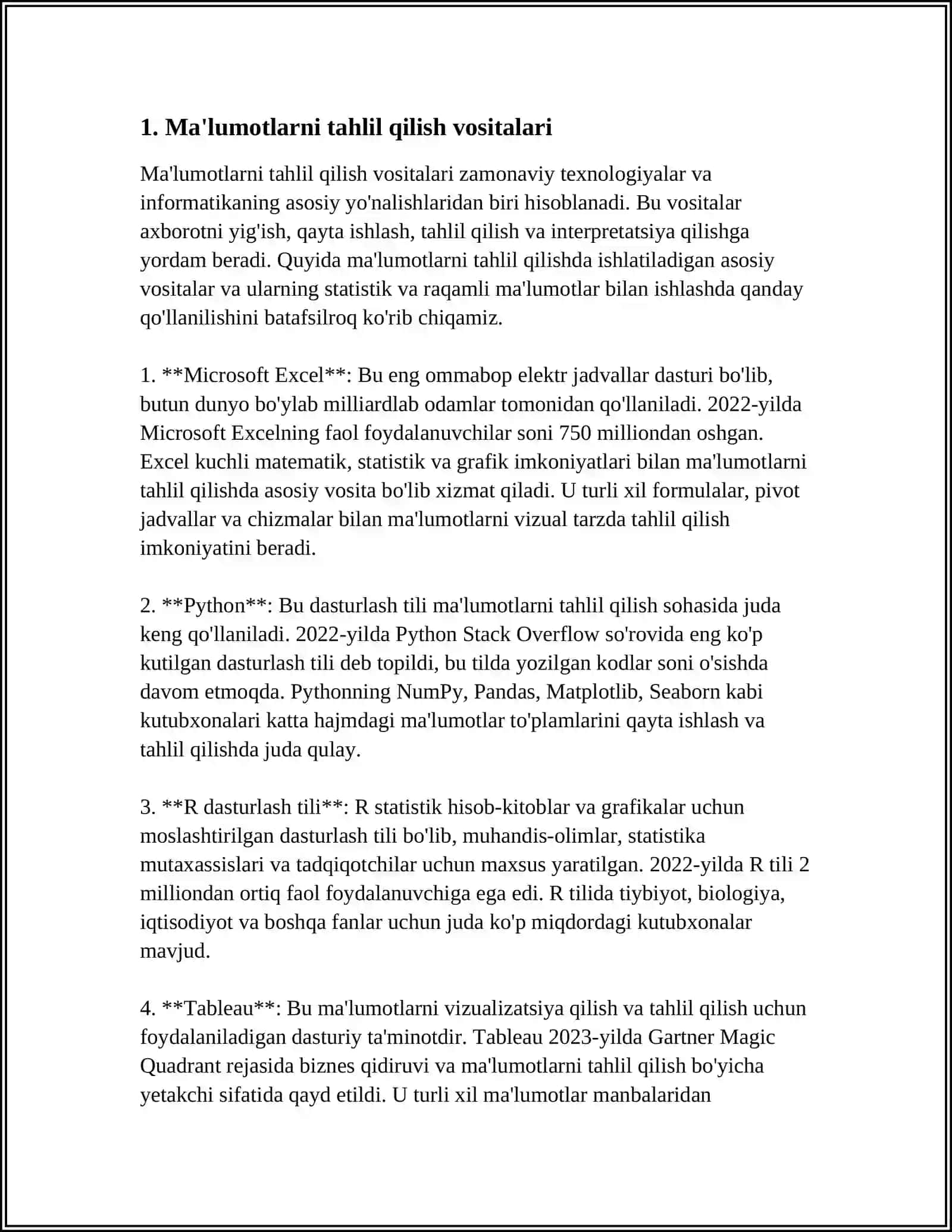 Ma'lumotlarni tahlil qilish vositalari 3