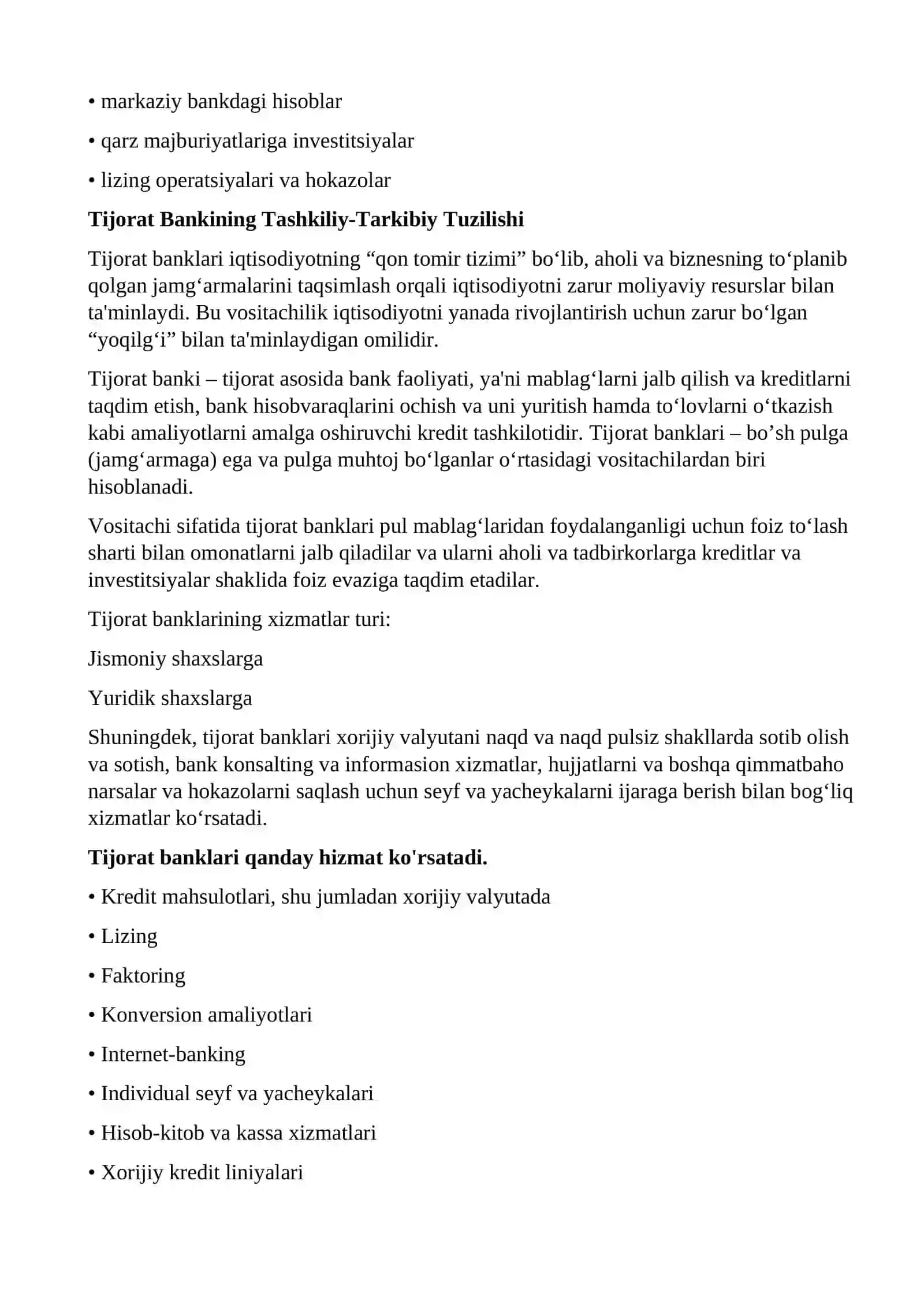 Tijorat bankining tashkiliy tuzilishi va tarkibiy tuzilmaning maqsadi va vazifalari 3