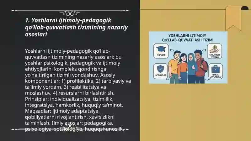 Yoshlarni Ijtimoiy Pedagogik Qo'llab-quvvatlash Tizimi(yunogogika Fani Uchun) 3
