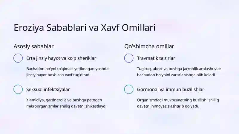 Bachadon Bo'yni Eroziyasi va Ektopiyasi: Sabablar, Belgilar va Davolash 3