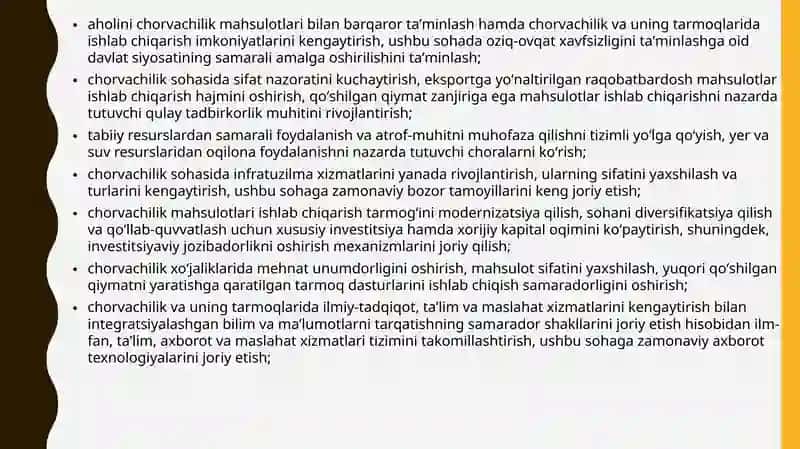 Chorvachilikni rivojlantirish sohasida so’nggi yillarda qabul qilingan Prezident qarorlari 3