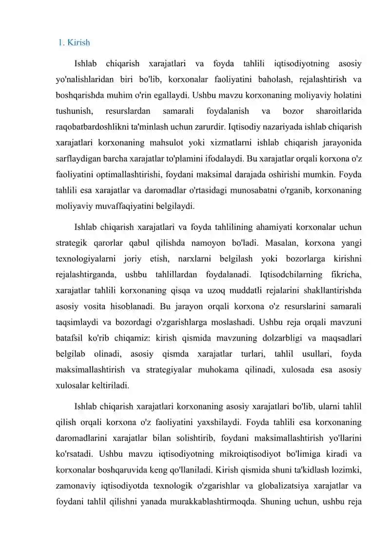 Ishlab chiqarish xarajatlari va foyda tahlili 3