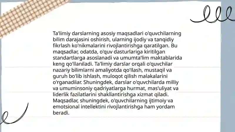 Ta'limiy va nazorat darslarini tashkil etish 3