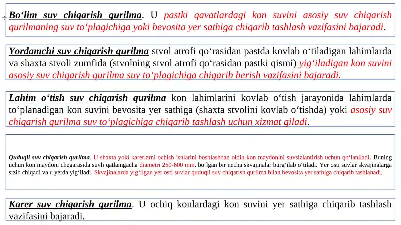 Suv chiqarish qurilmalarining asosiy qismlari va ko‘rsatkichlari 3