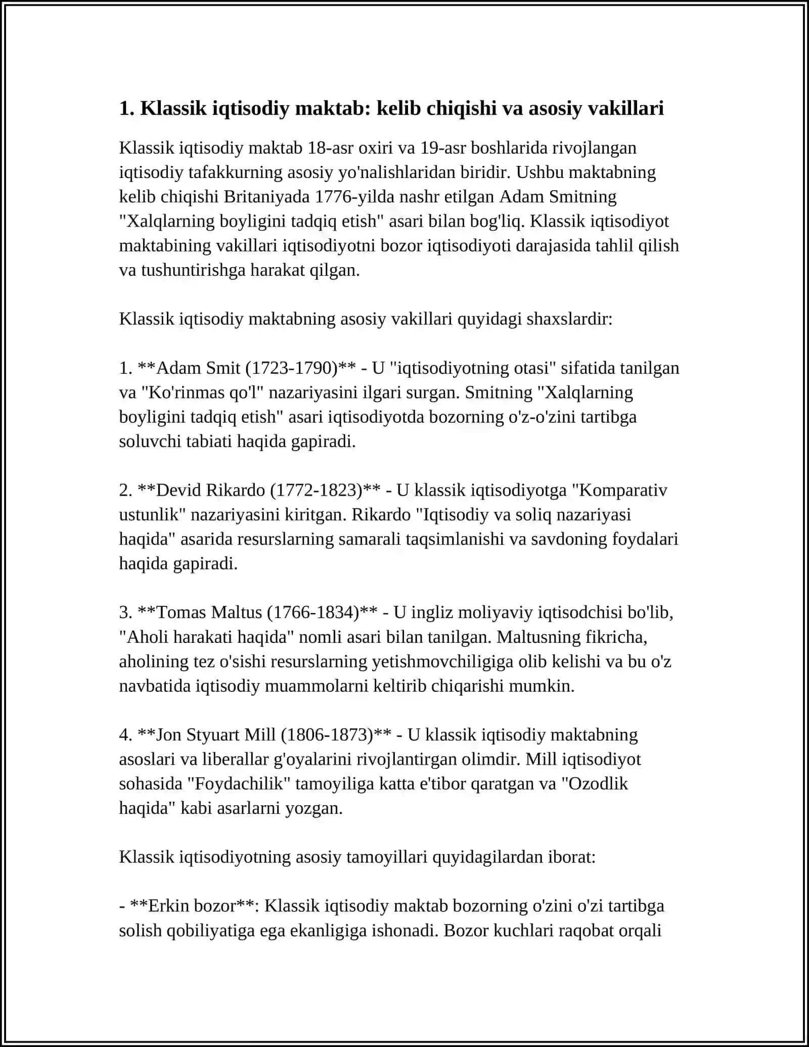 KLASSIK IQTISODIY MAKTAB TA'LIMOTI 3