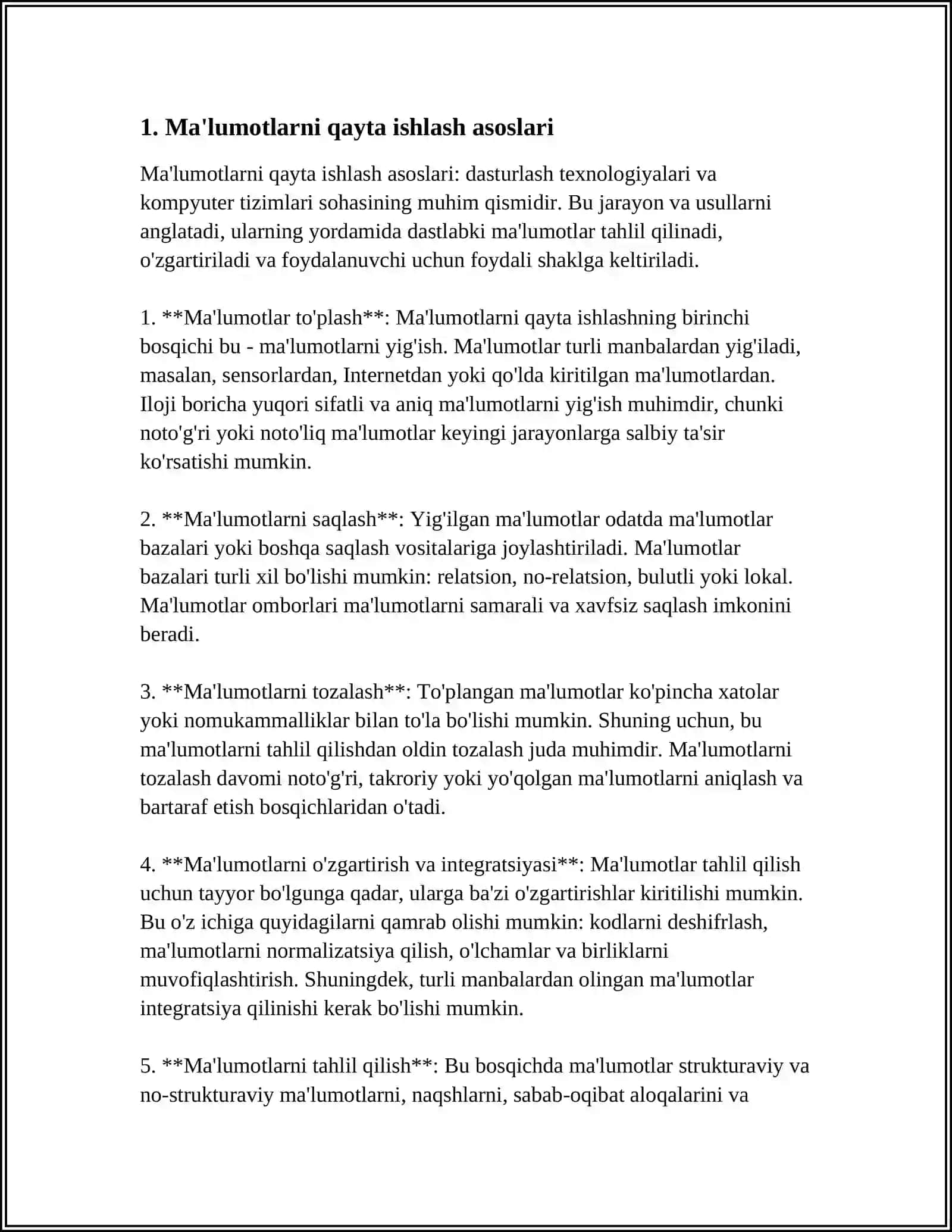 KATTA MA'LUMOTLARNI QAYTA ISHLASH TEXNOLOGIYALARI 3