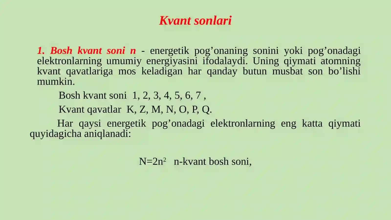 Atomda elektron orbitallarining tuzilishi, gibridlanishi, kvant sonlari, elementlarning elektron formulalari 3