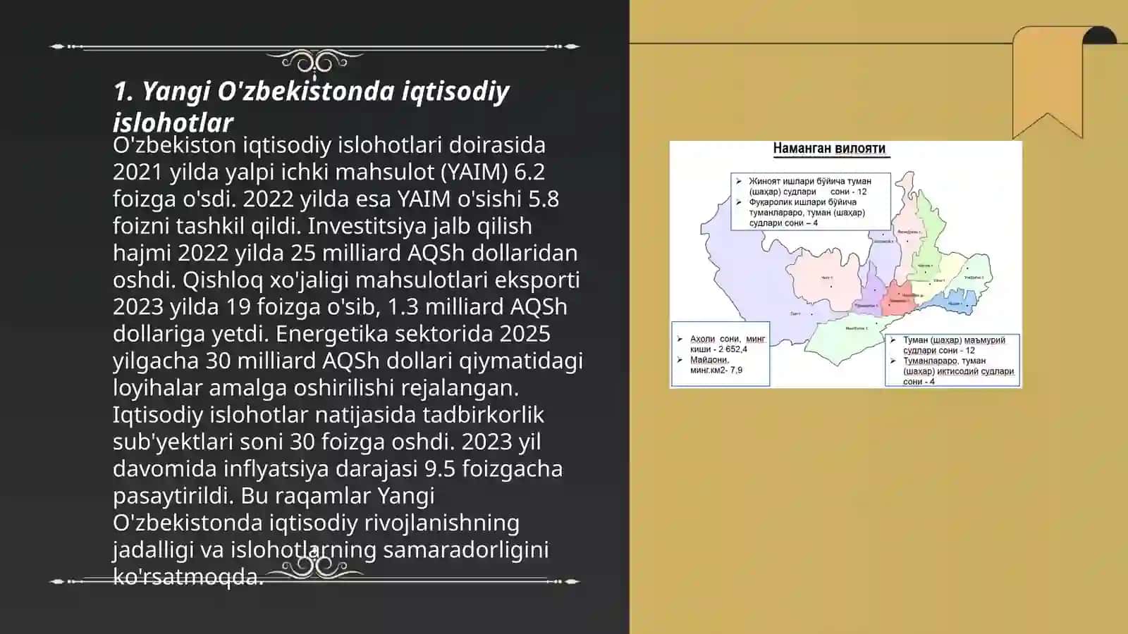 Yangi O'zbekistonda Ijtimoiy siyosiy iqtisodiy va manaviy hayotida roʻy bergan oʻzgarishlar 3