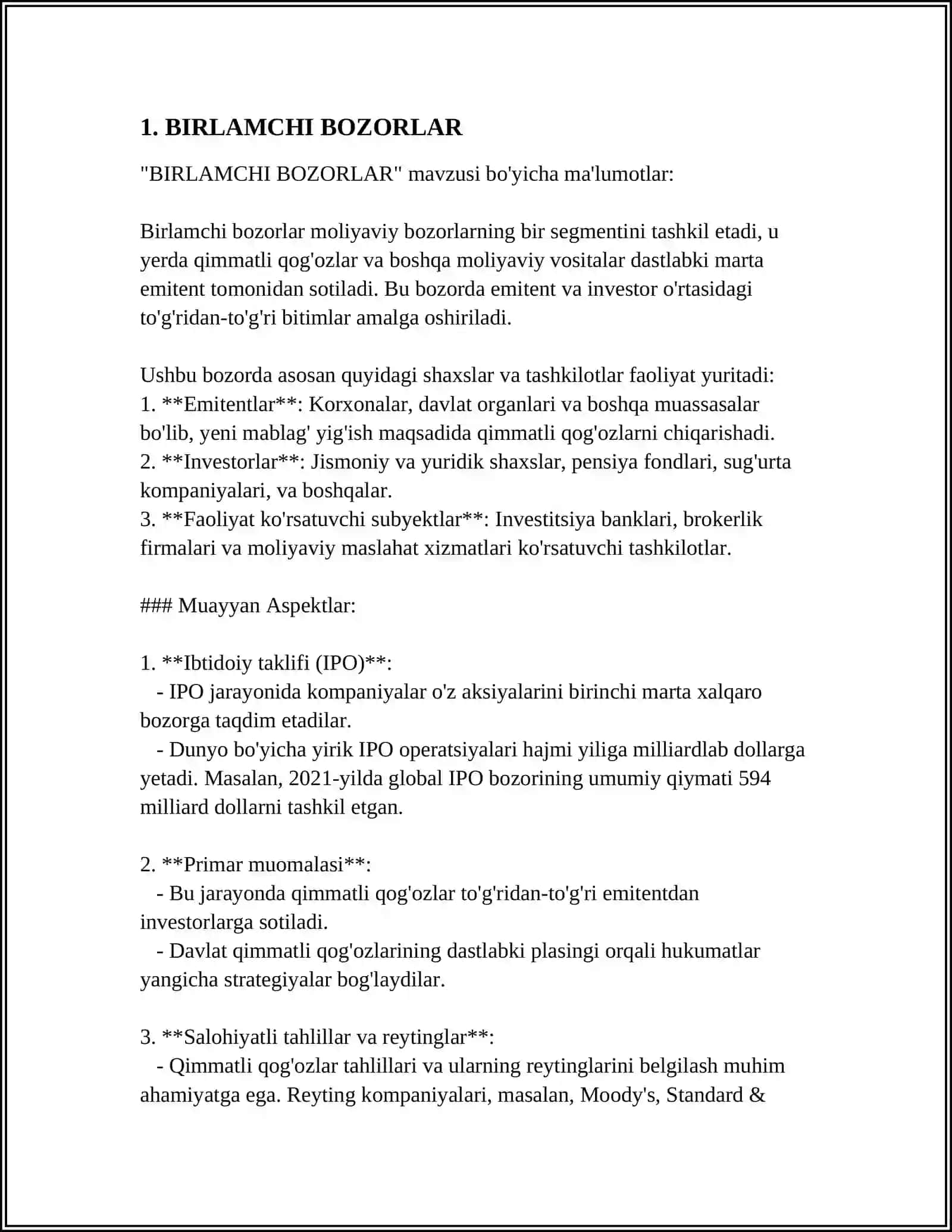 BIRLAMCHI VA HOSILAVIY QIMATLI QOG'OZLAR 3
